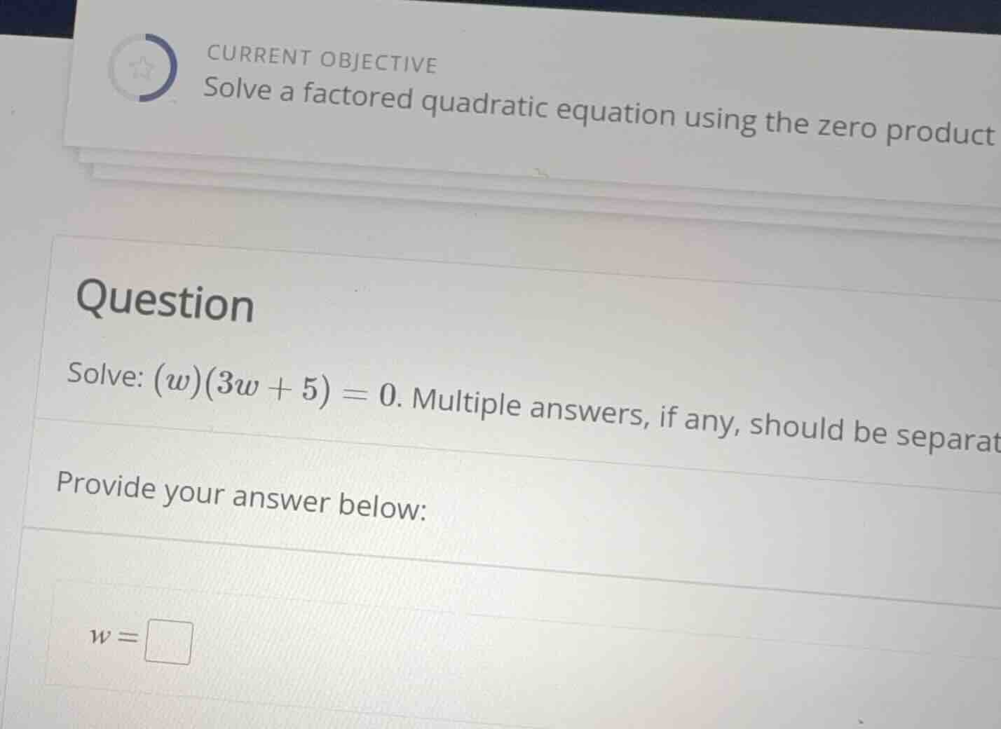 current objective solve a factored quadratic equation using the zero pr…