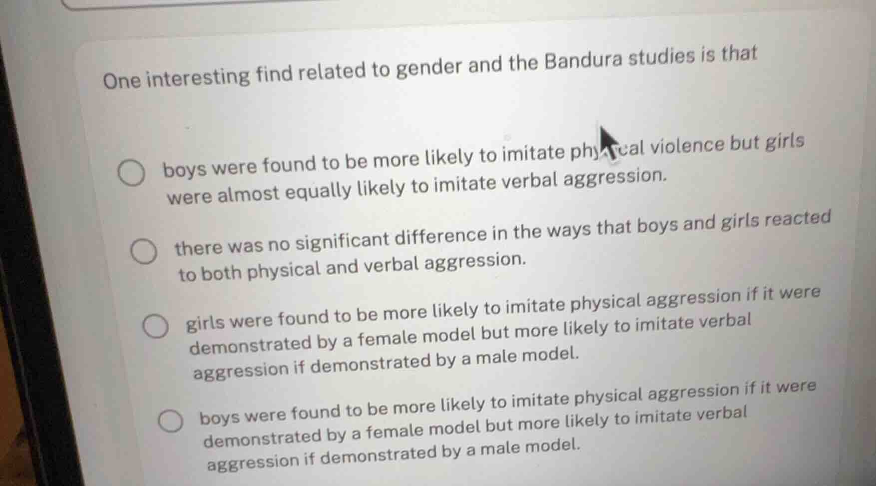 one interesting find related to gender and the bandura studies is that …