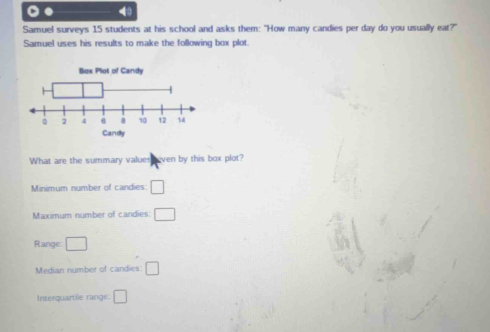 samuel surveys 15 students at his school and asks them: \how many candi…