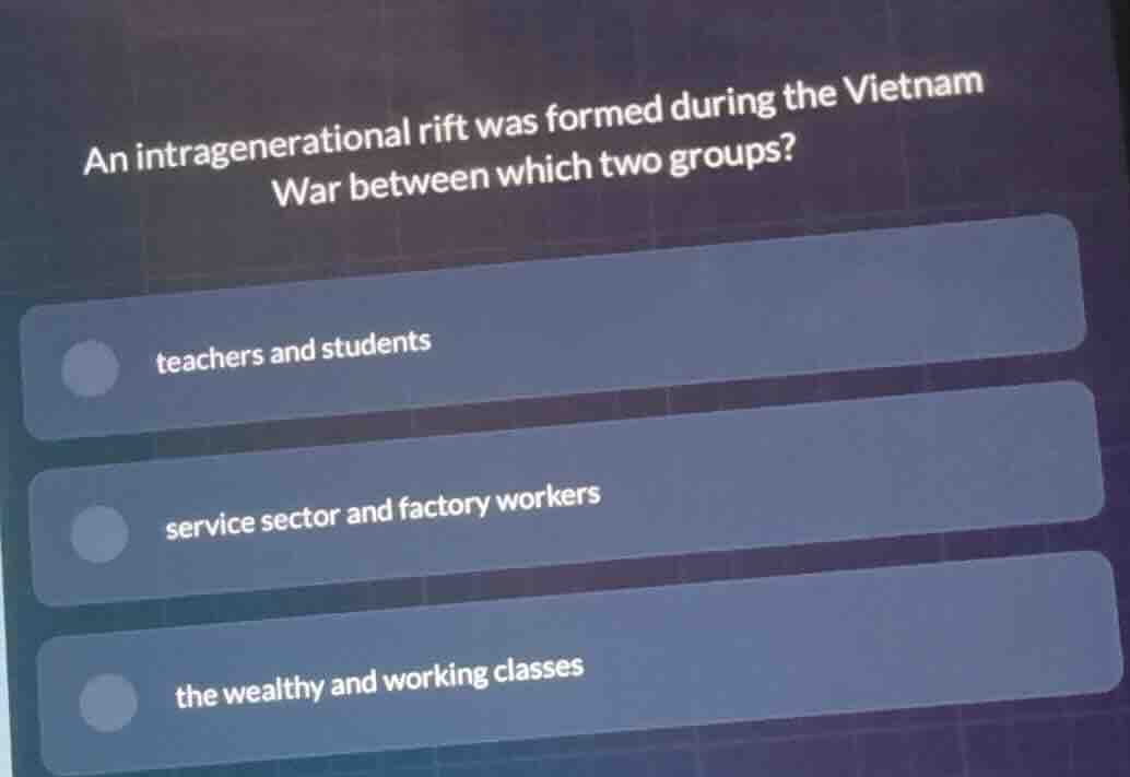 an intragenerational rift was formed during the vietnam war between whi…