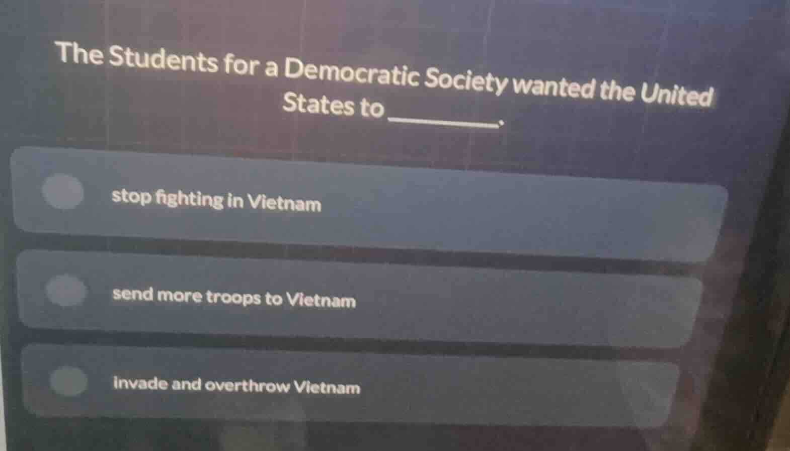 the students for a democratic society wanted the united states to _____…