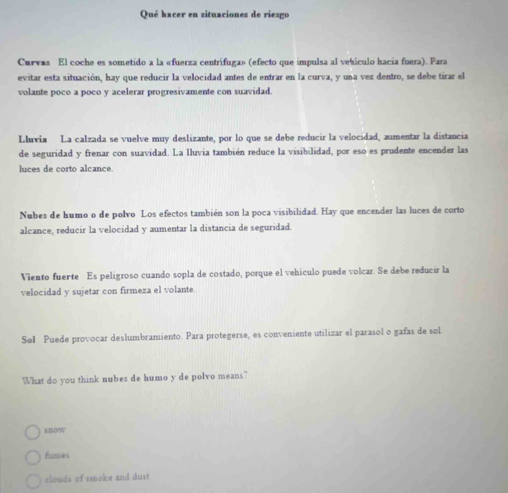 qué hacer en situaciones de riesgo curvas el coche es sometido a la «fu…