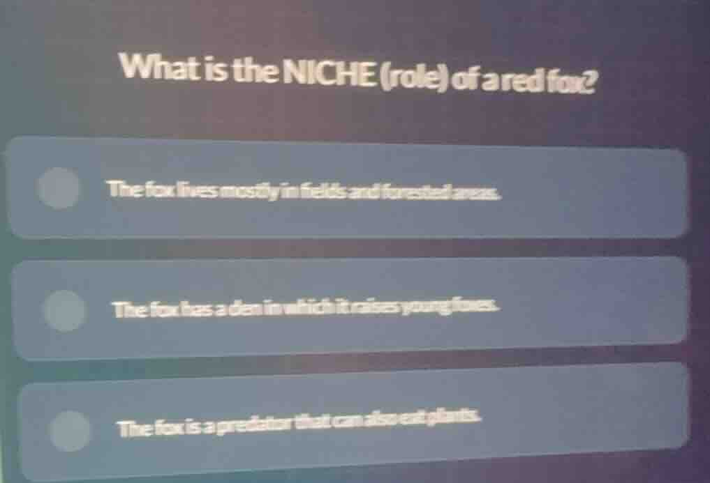 what is the niche (role) of a red fox? the fox lives mostly in fields a…
