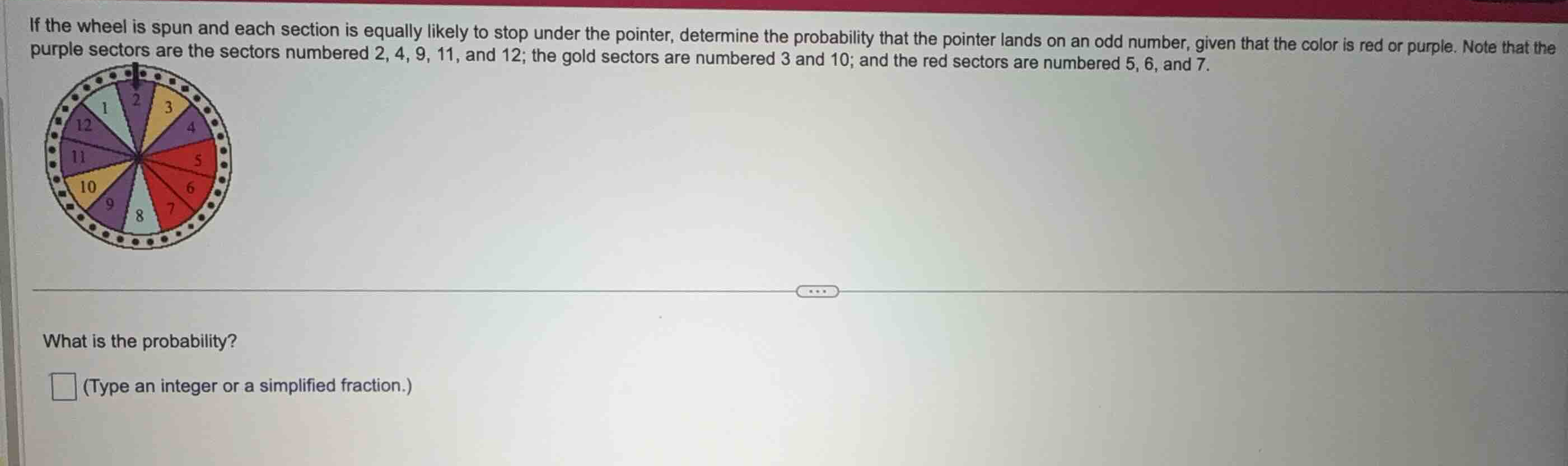 if the wheel is spun and each section is equally likely to stop under t…