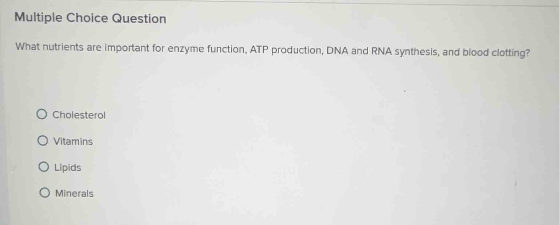 multiple choice question what nutrients are important for enzyme functi…