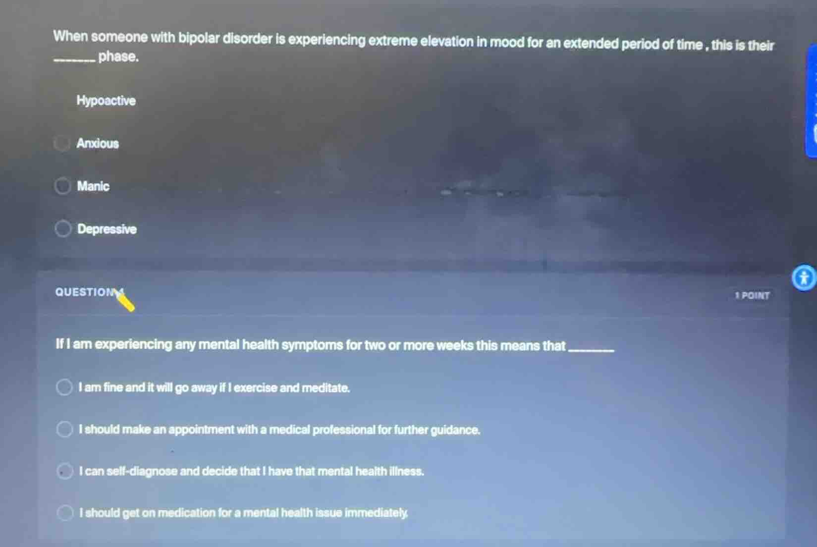 when someone with bipolar disorder is experiencing extreme elevation in…