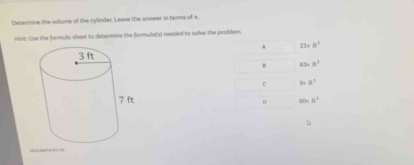determine the volume of the cylinder. leave the answer in terms of \\(\…