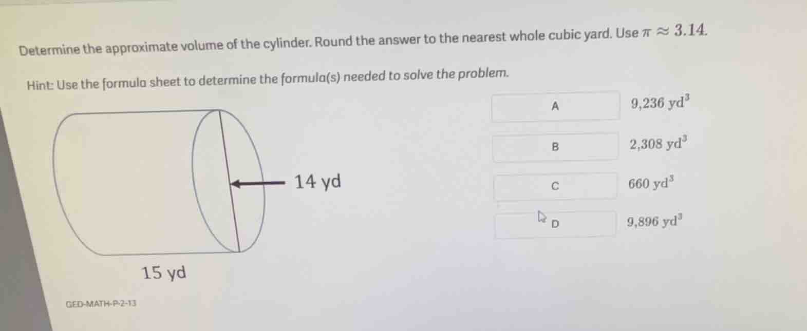 determine the approximate volume of the cylinder. round the answer to t…
