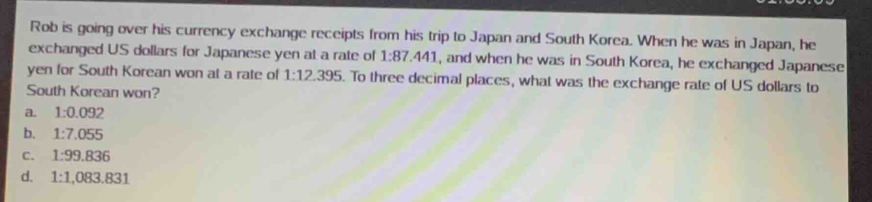rob is going over his currency exchange receipts from his trip to japan…