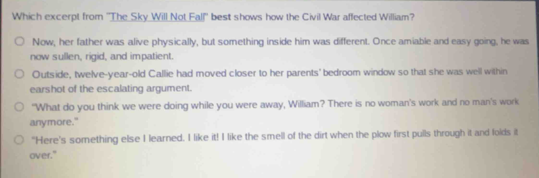 which excerpt from \the sky will not fall\ best shows how the civil war…