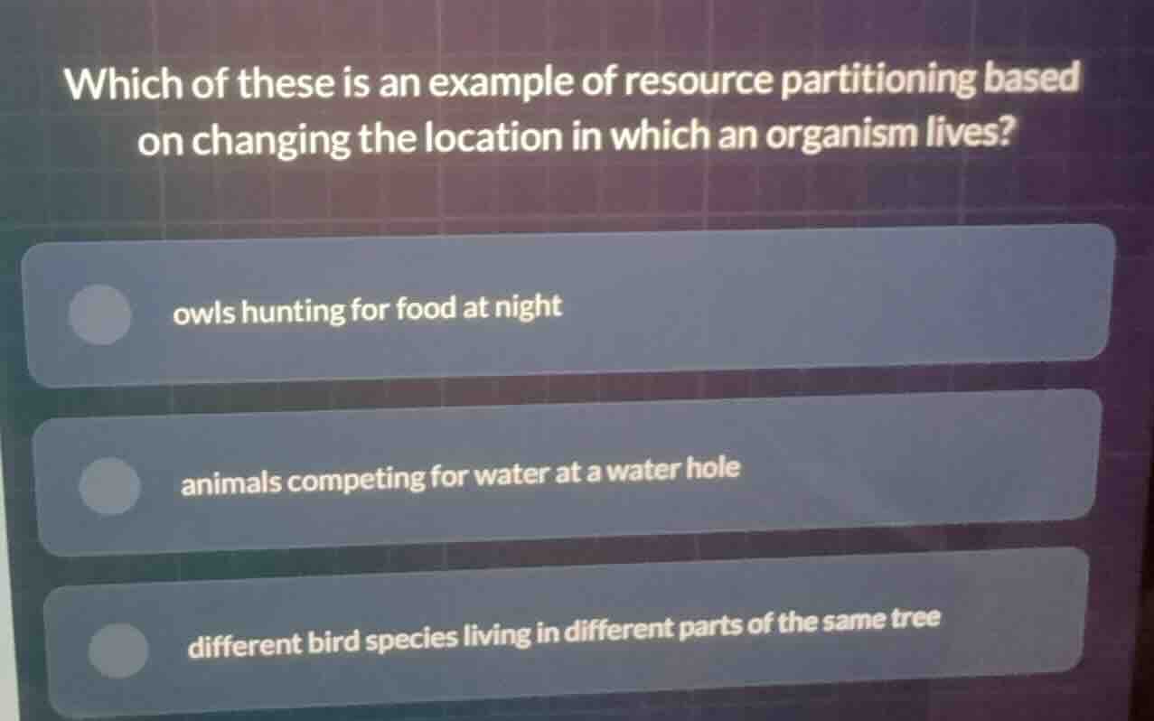which of these is an example of resource partitioning based on changing…