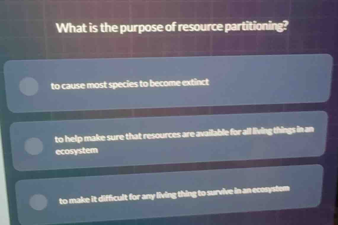what is the purpose of resource partitioning? to cause most species to …