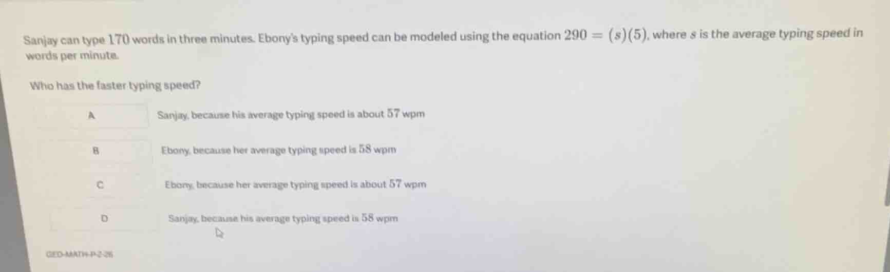 sanjay can type 170 words in three minutes. ebonys typing speed can be …