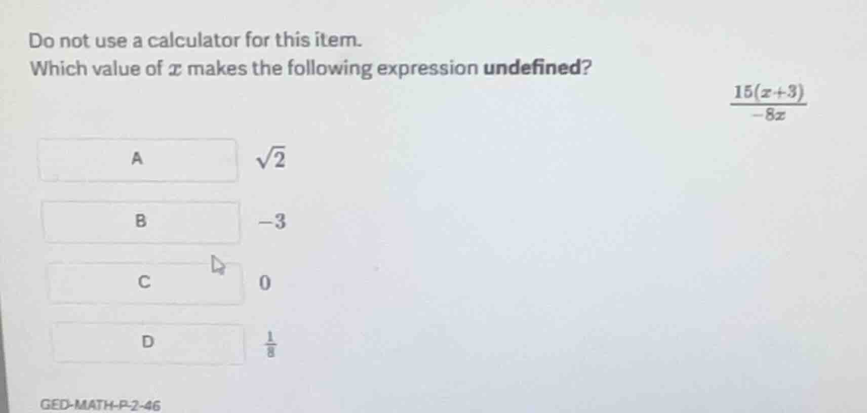 do not use a calculator for this item. which value of (x) makes the fol…