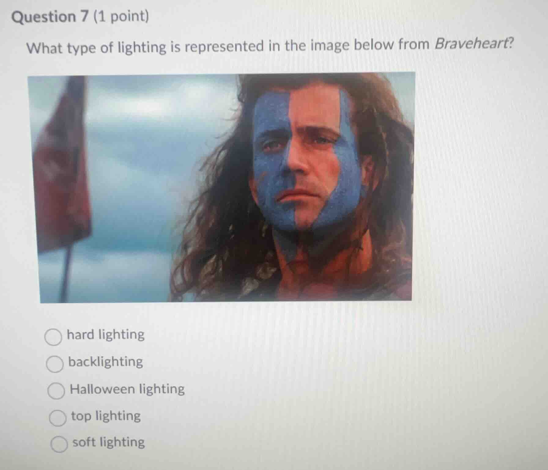 question 7 (1 point) what type of lighting is represented in the image …