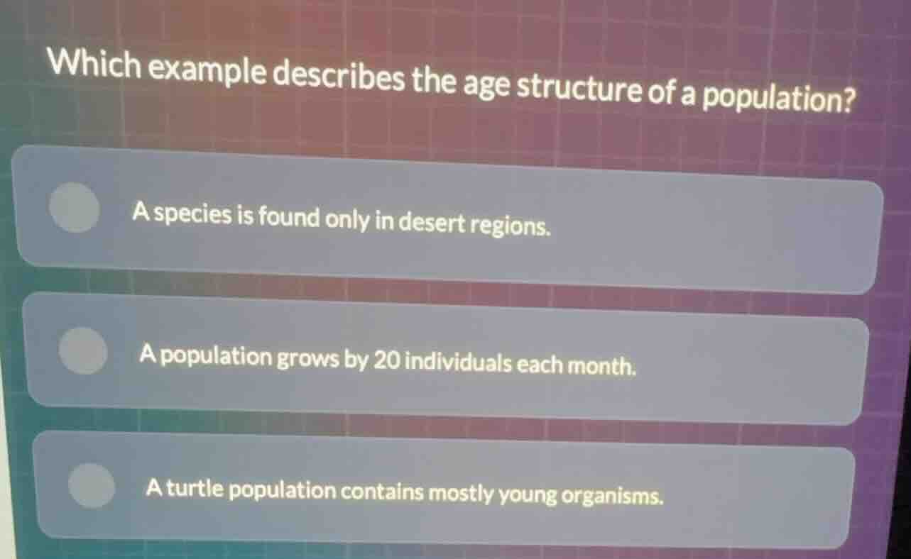 which example describes the age structure of a population? a species is…