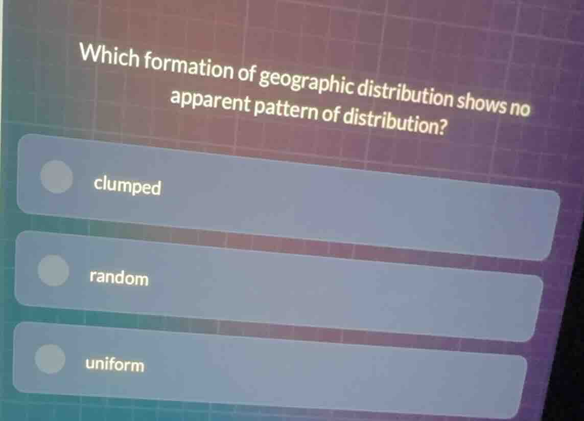 which formation of geographic distribution shows no apparent pattern of…