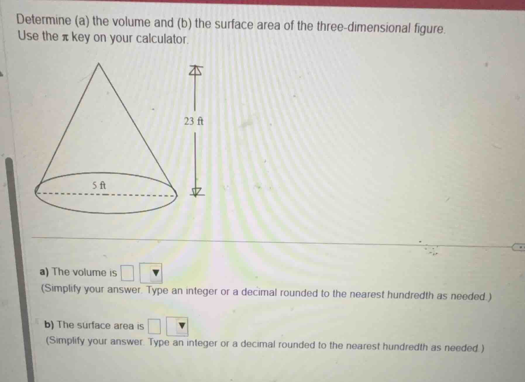 determine (a) the volume and (b) the surface area of the three-dimensio…