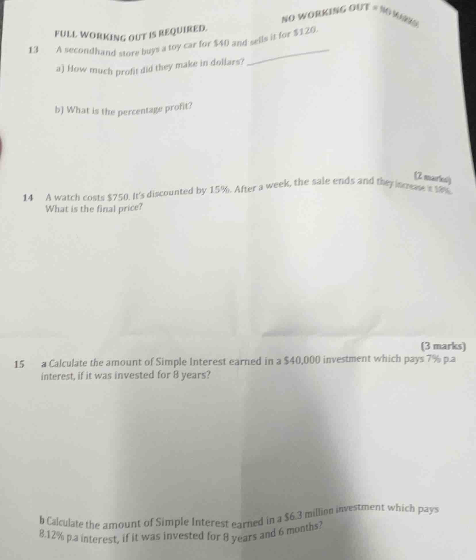 full working out is required. no working out = no marks 13 a secondhand…