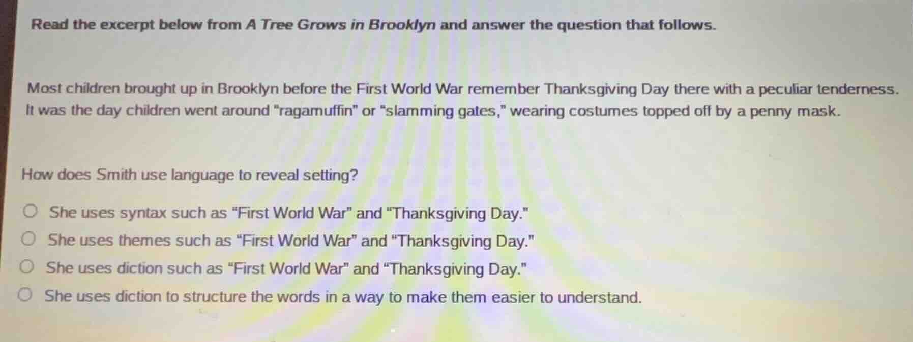 read the excerpt below from a tree grows in brooklyn and answer the que…