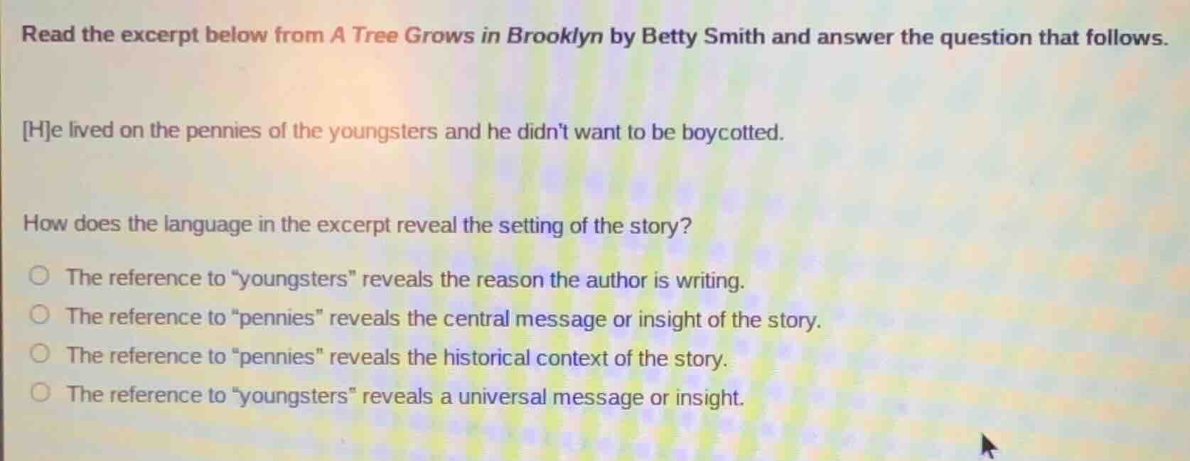 read the excerpt below from a tree grows in brooklyn by betty smith and…