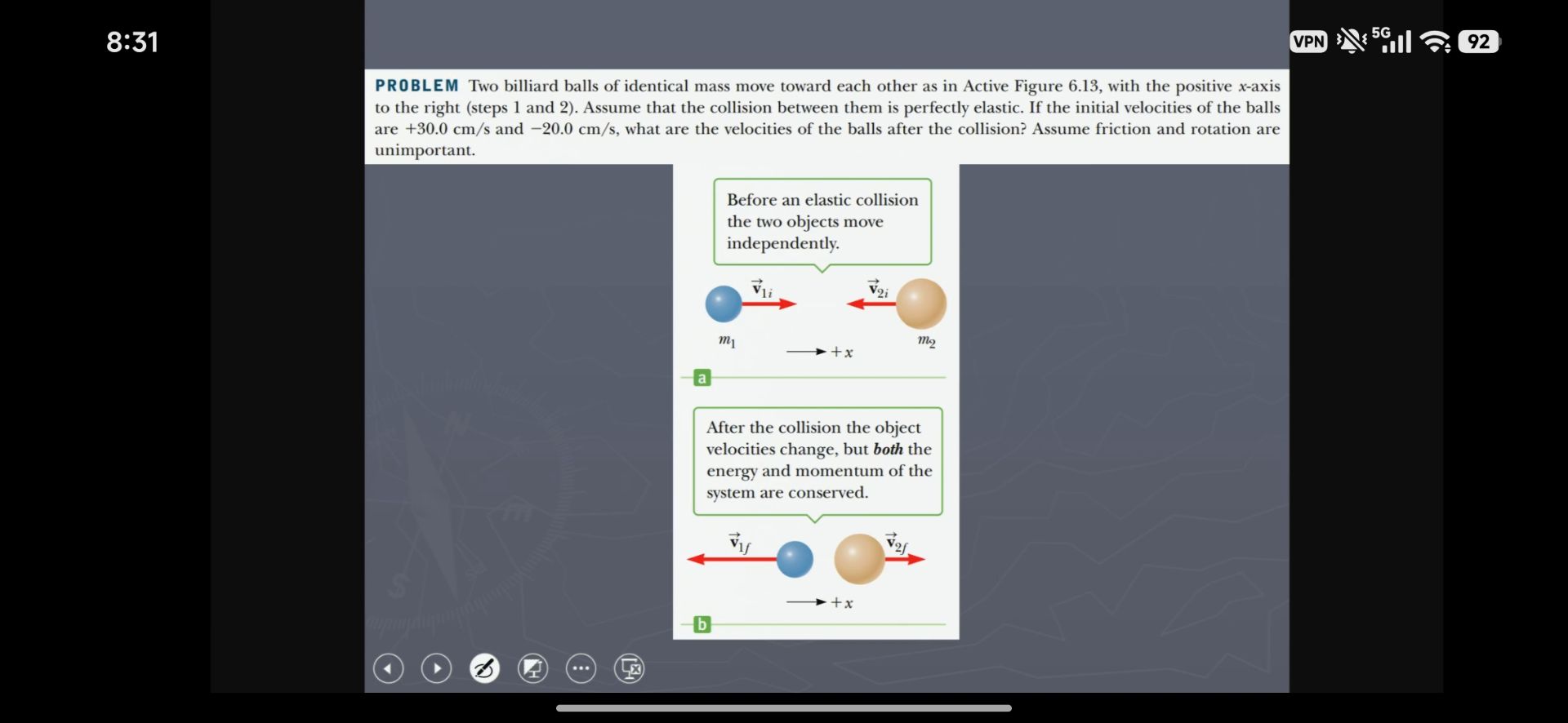 problem two billiard balls of identical mass move toward each other as …