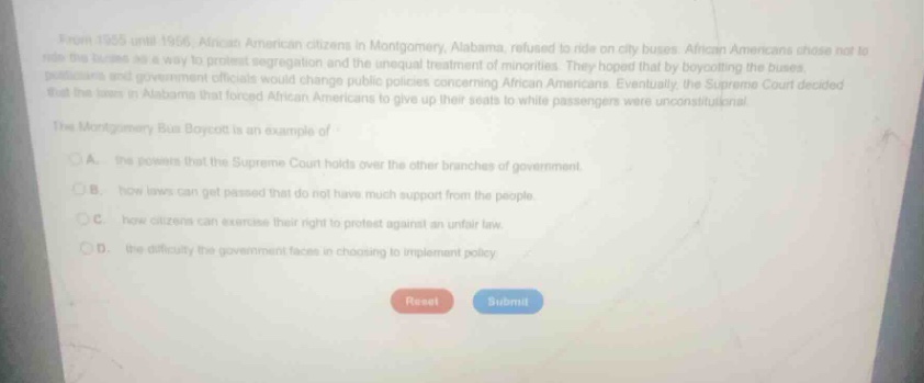 from 1955 until 1956, african american citizens in montgomery, alabama,…