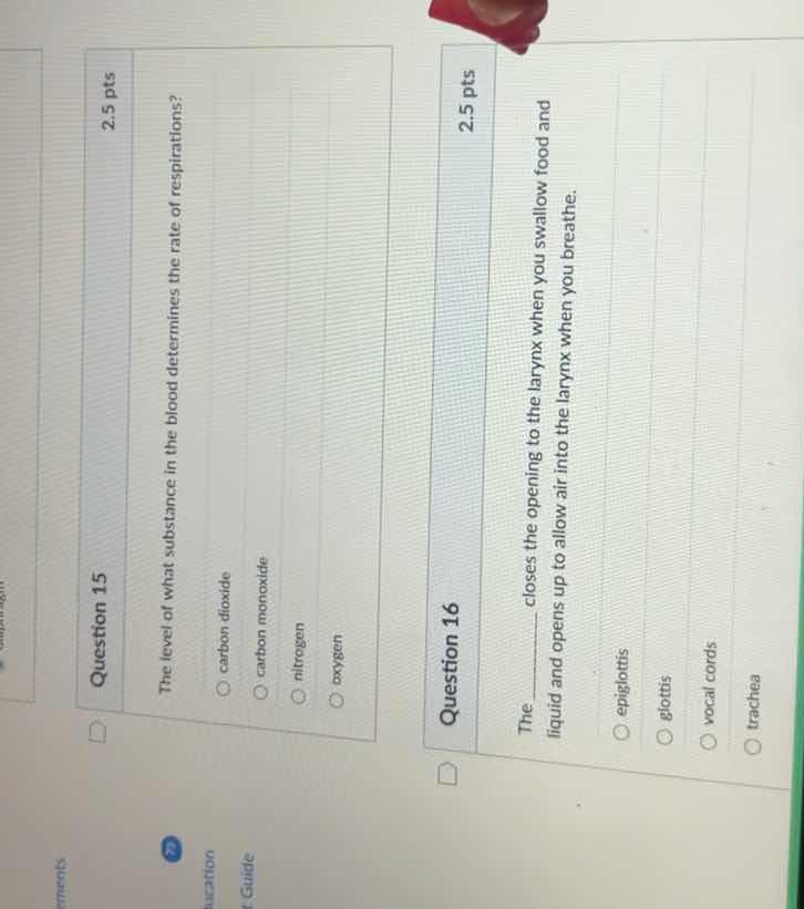 question 15 2.5 pts the level of what substance in the blood determines…