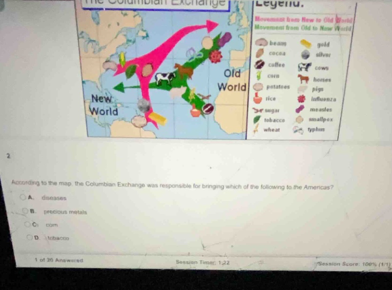 according to the map, the columbian exchange was responsible for bringi…