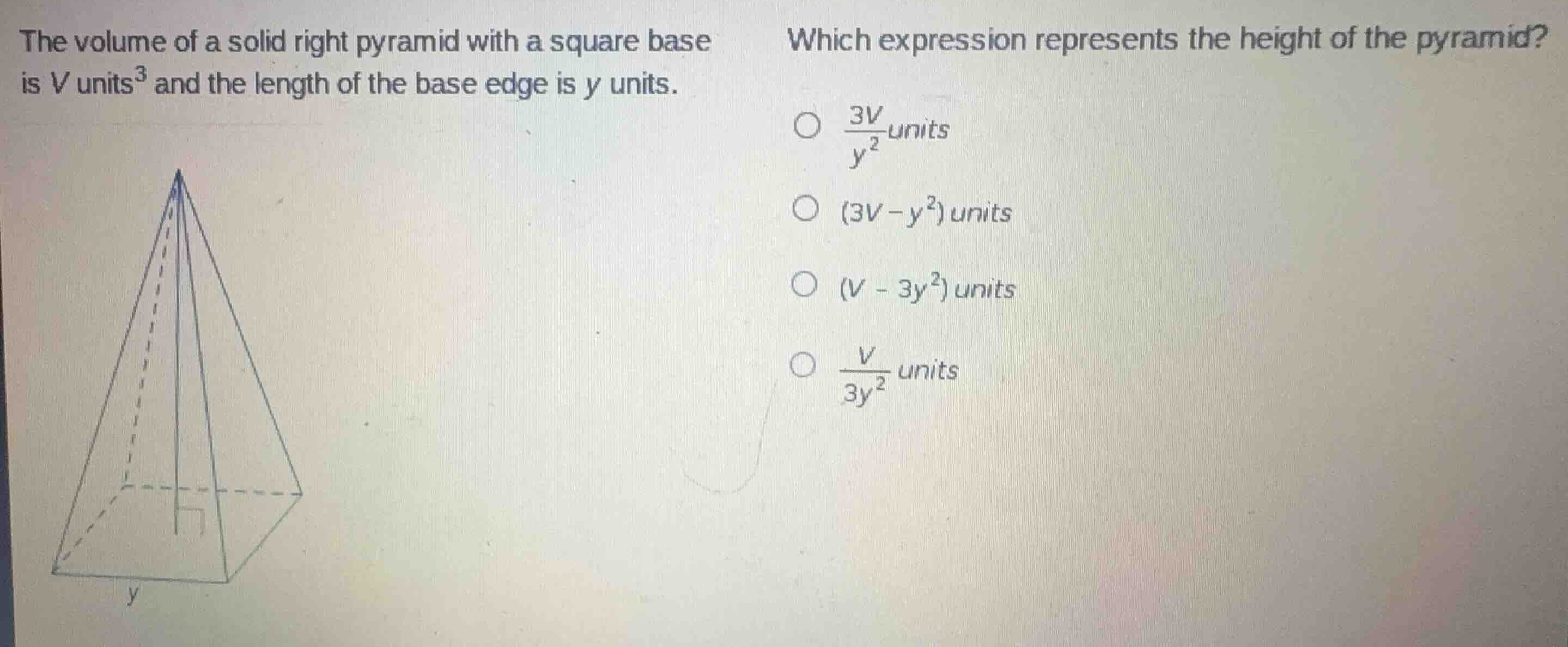 the volume of a solid right pyramid with a square base is \\(v\\text{ u…