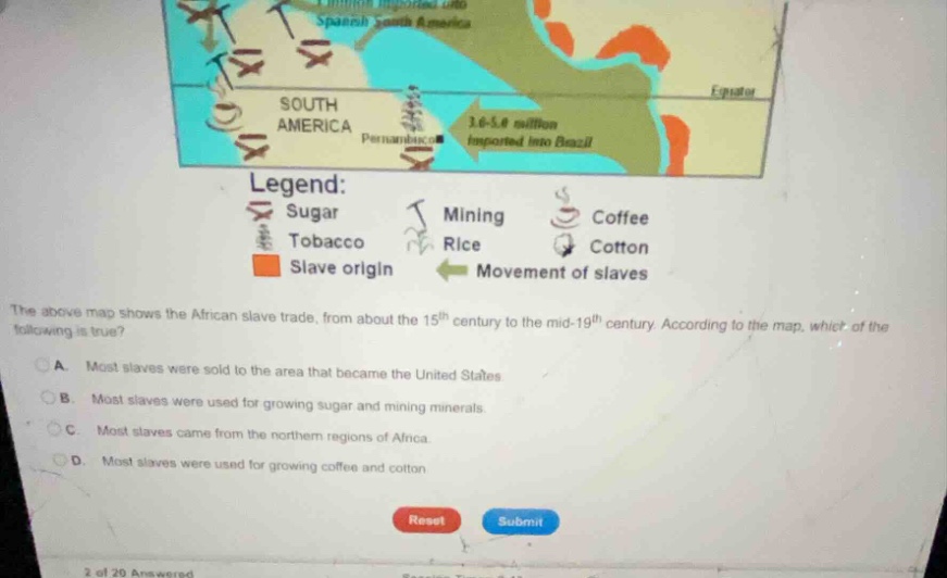 the above map shows the african slave trade, from about the 15^{th} cen…