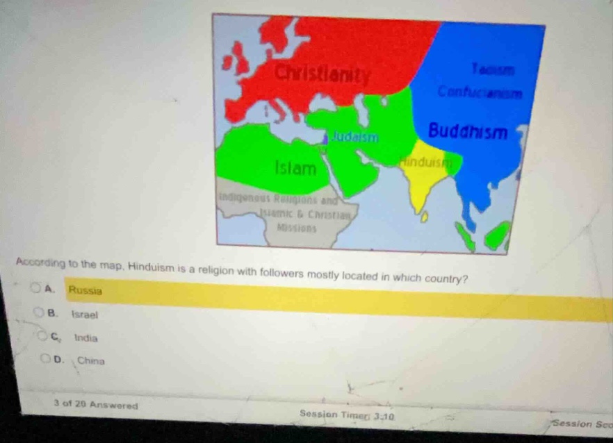 according to the map, hinduism is a religion with followers mostly loca…