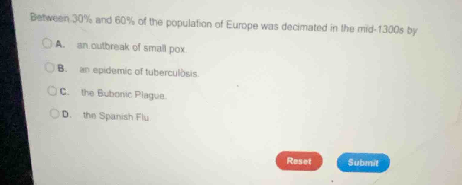 between 30% and 60% of the population of europe was decimated in the mi…
