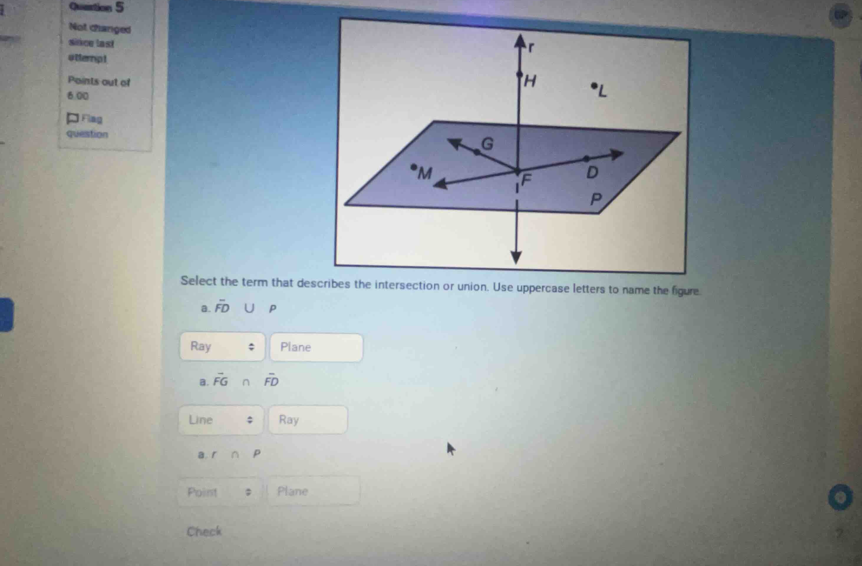 select the term that describes the intersection or union. use uppercase…
