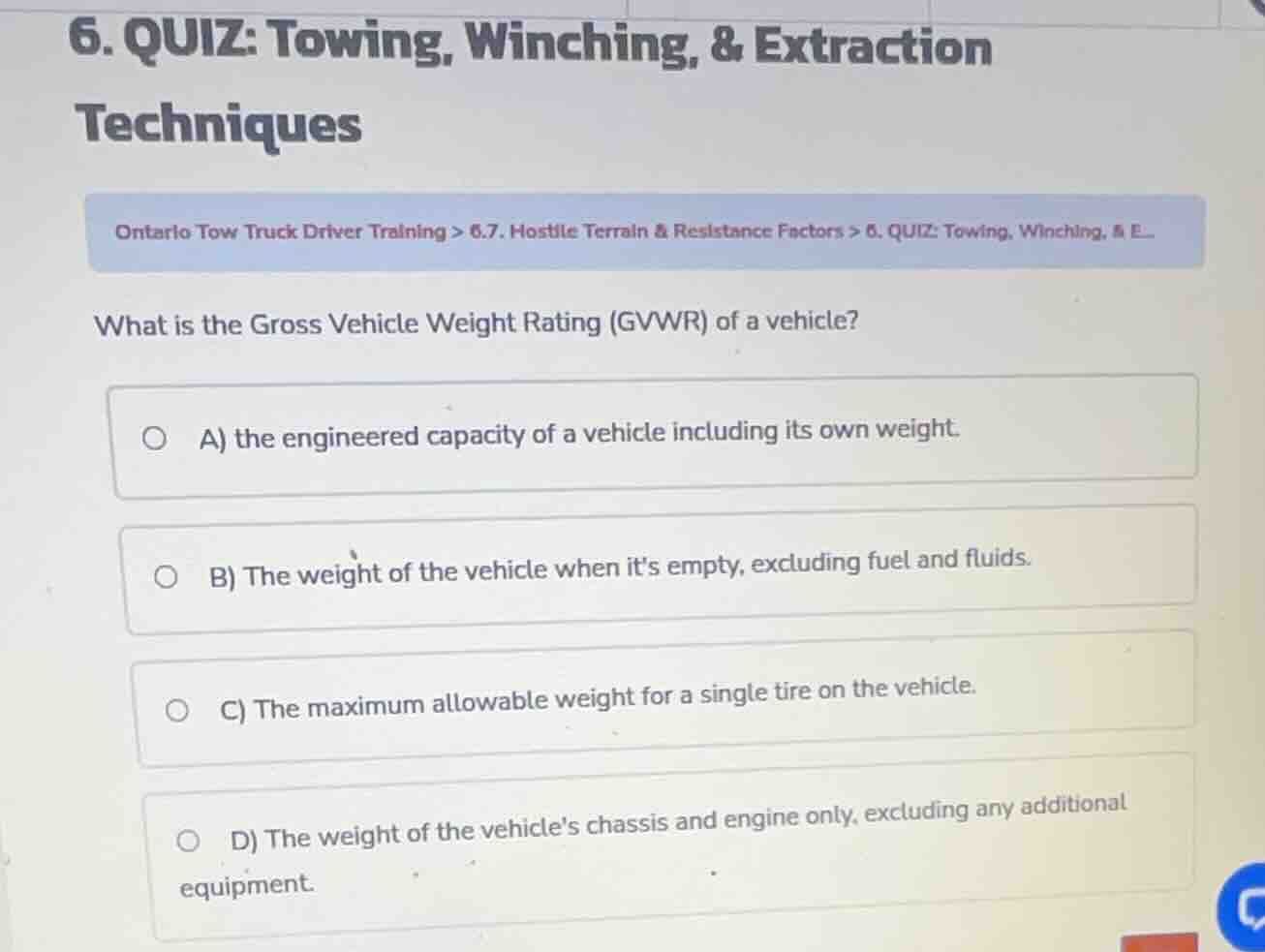 6. quiz: towing, winching, & extraction techniques ontario tow truck dr…