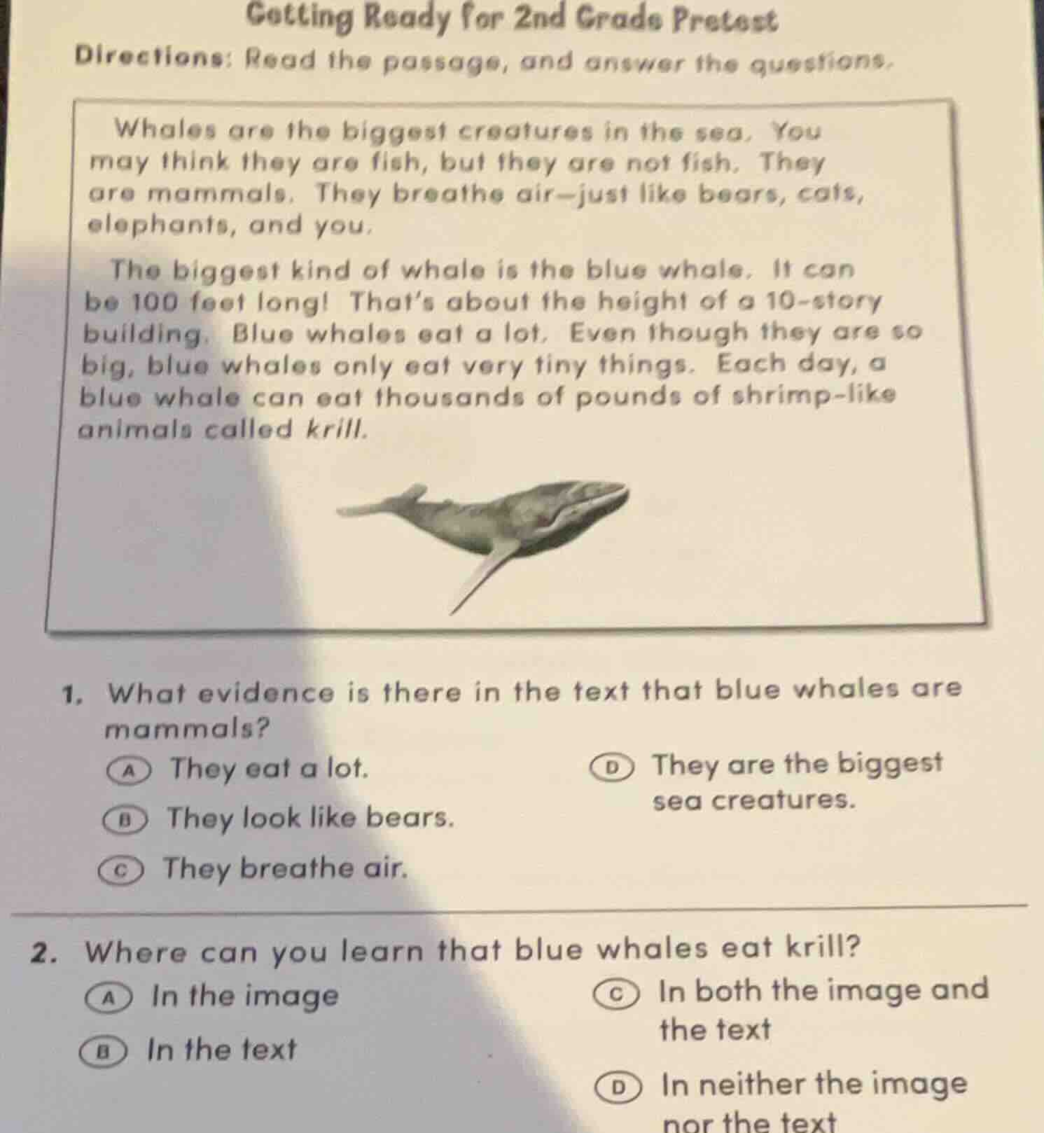 getting ready for 2nd grade pretest directions: read the passage, and a…