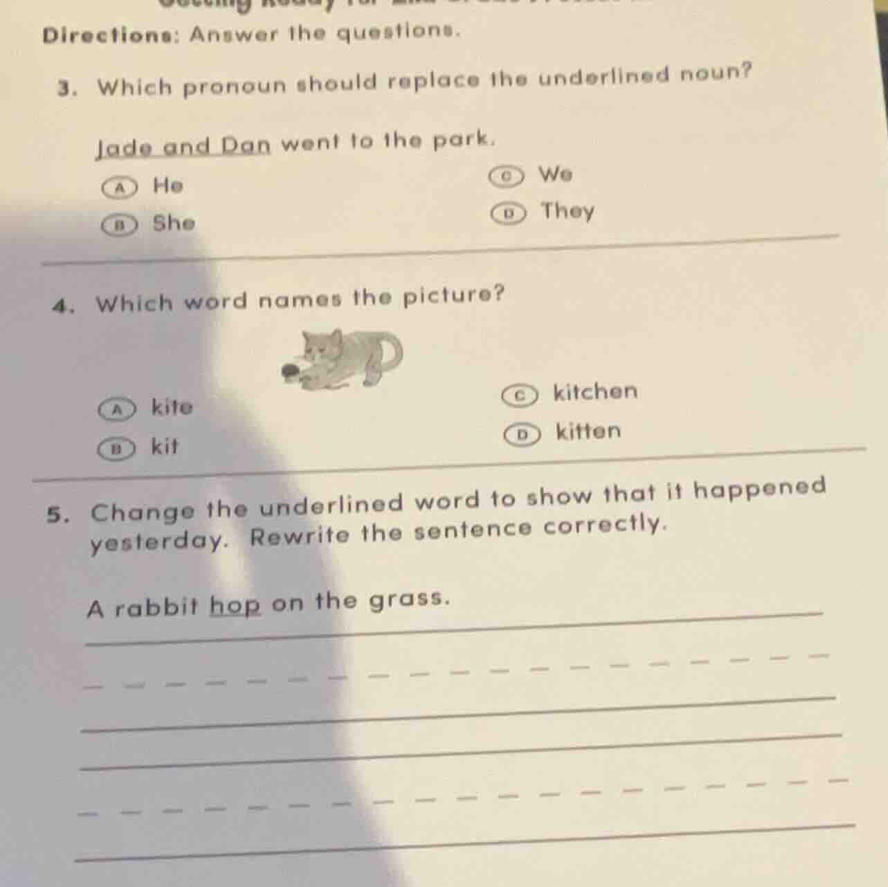 directions: answer the questions. 3. which pronoun should replace the u…