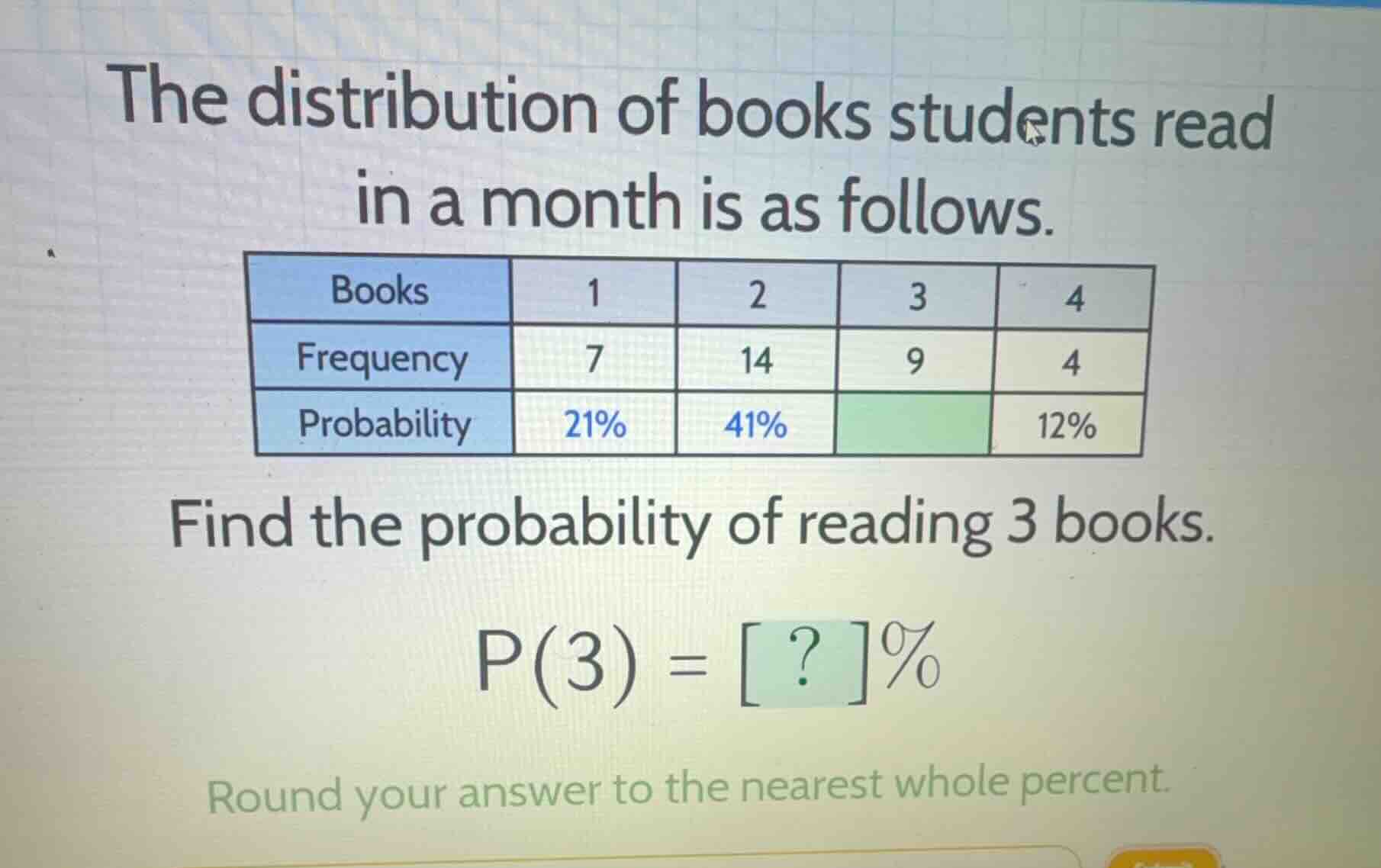 the distribution of books students read in a month is as follows. \\beg…