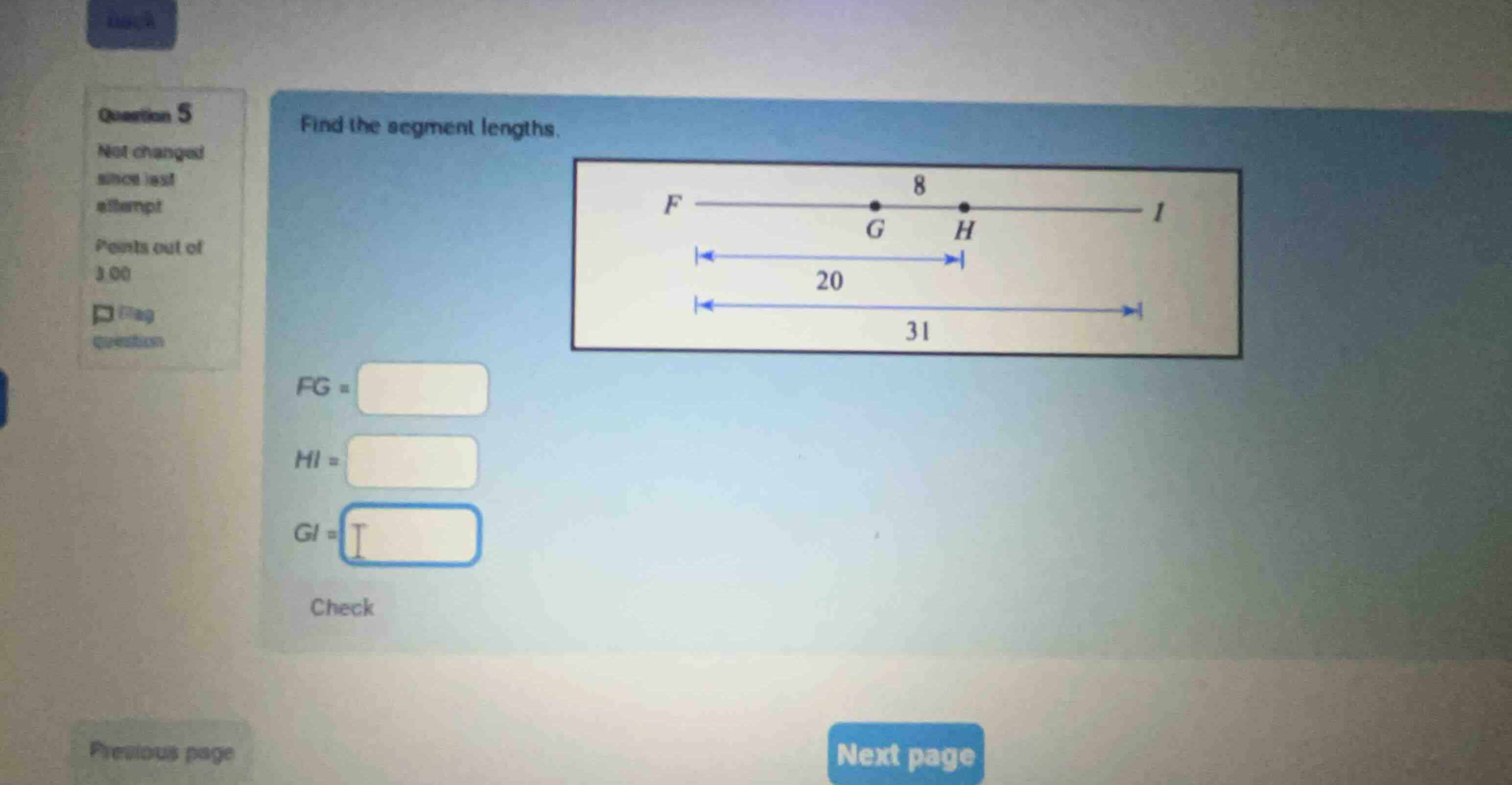 find the segment lengths. fg = hi = gi =