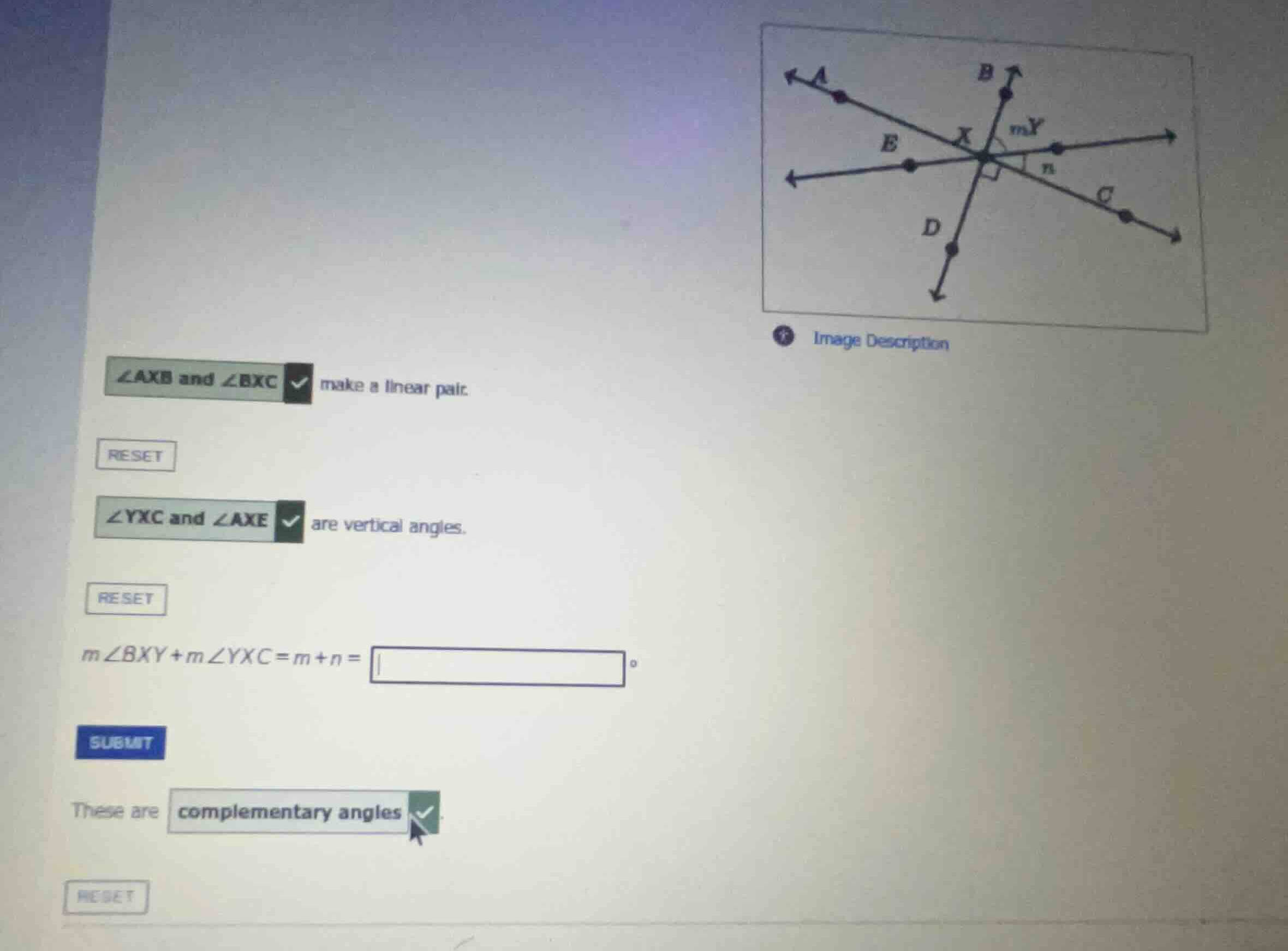 \\angle axb and \\angle bxc make a linear pair. \\angle yxc and \\angle…