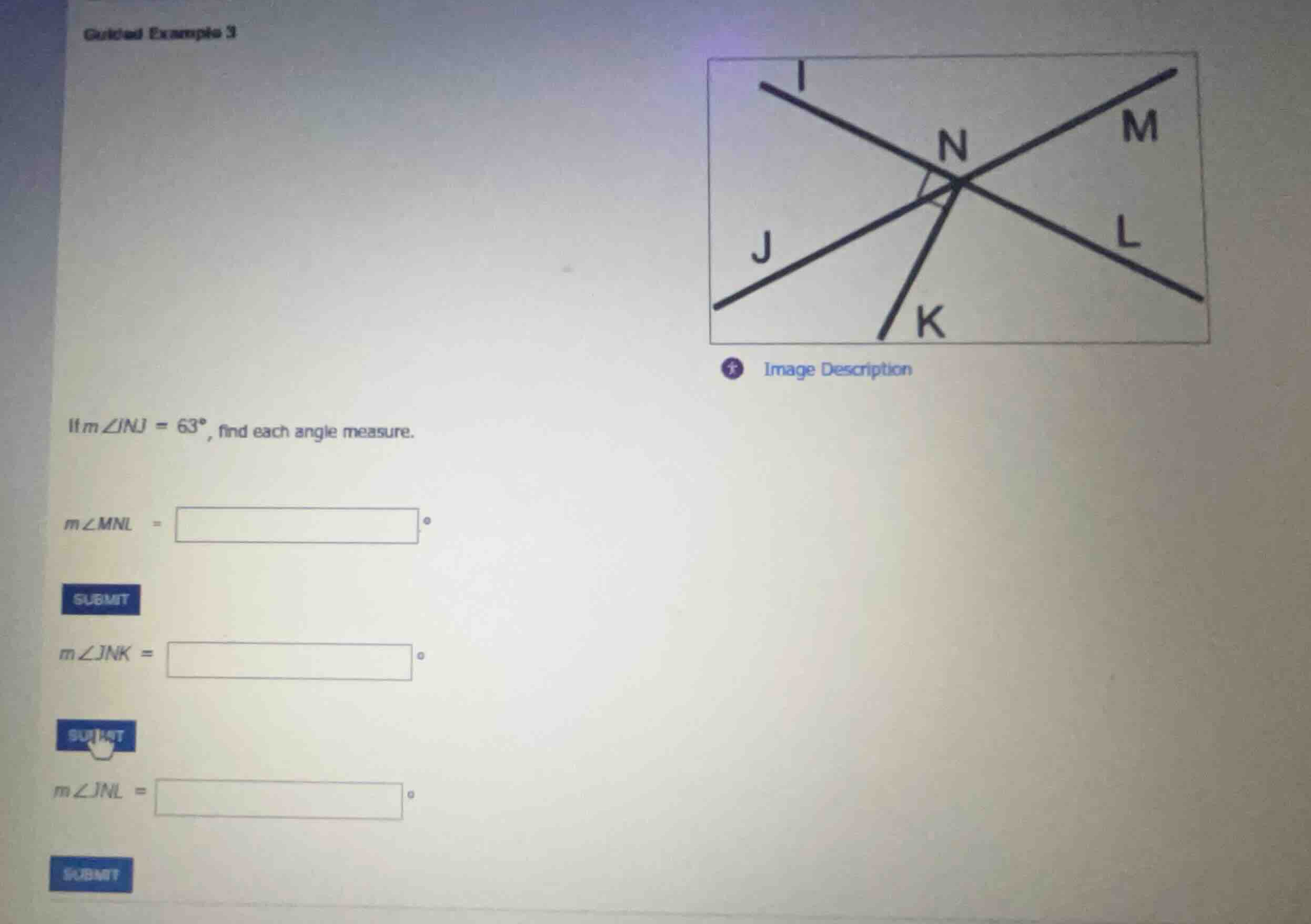 guided example 3 if \\( m\\angle inj = 63^{\\circ} \\), find each angle…