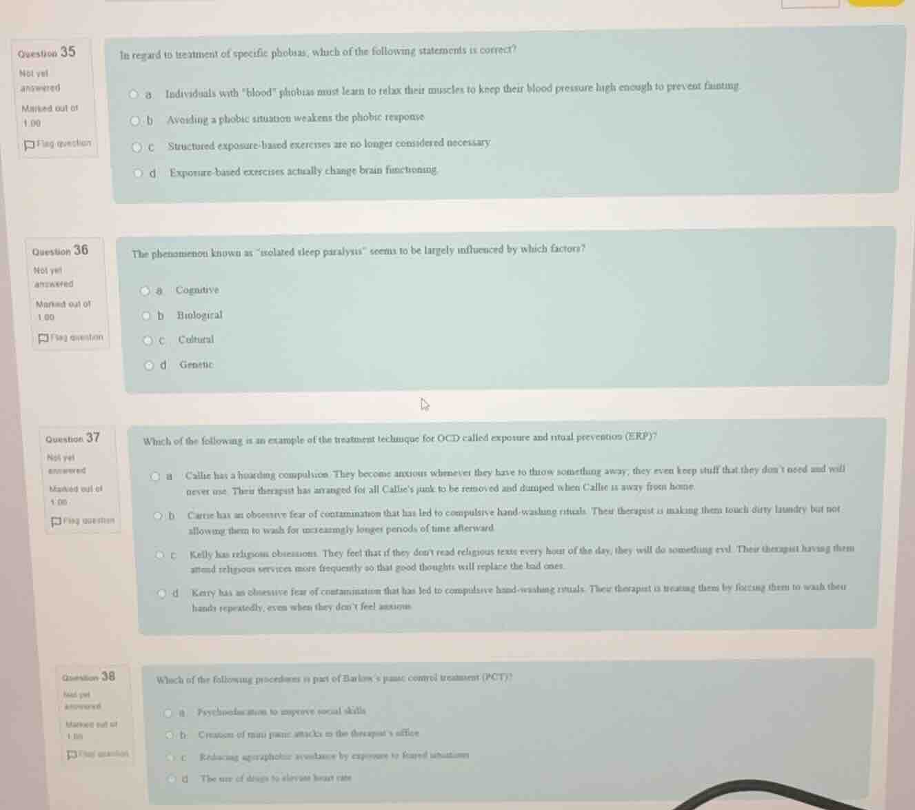 question 35 in regard to treatment of specific phobias, which of the fo…