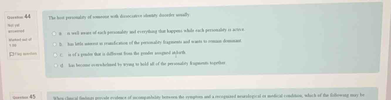 the host personality of someone with dissociative identity disorder usu…
