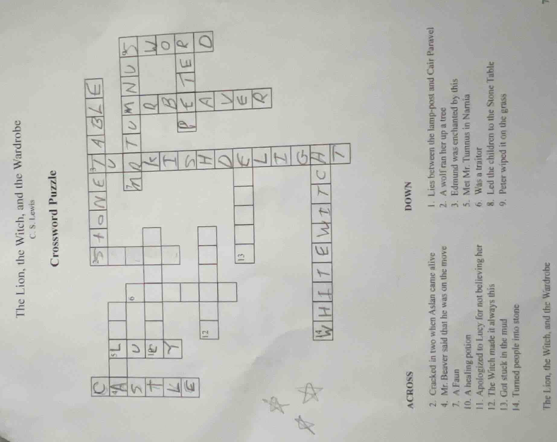 the lion, the witch, and the wardrobe c. s. lewis crossword puzzle acro…