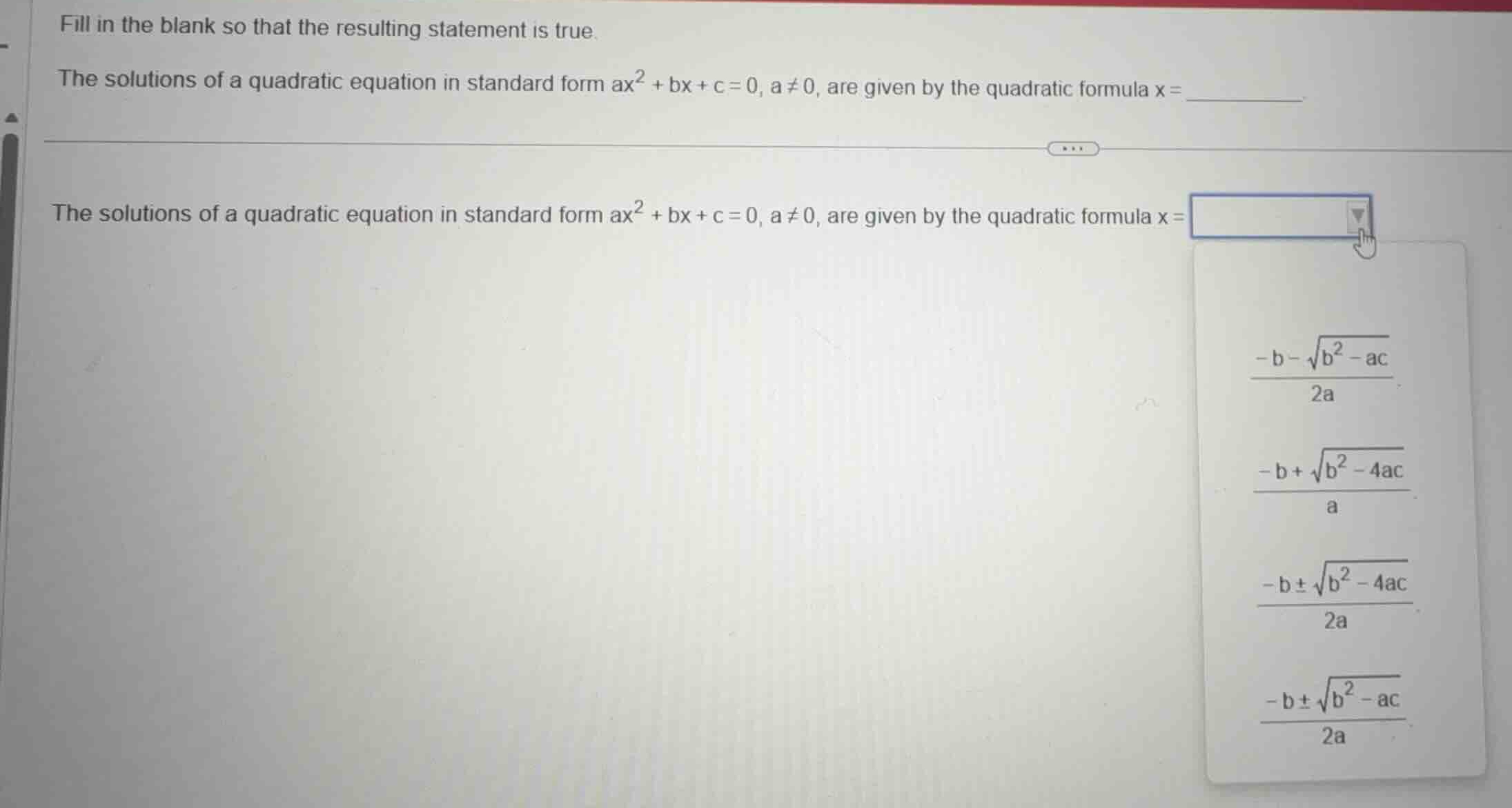 fill in the blank so that the resulting statement is true. the solution…