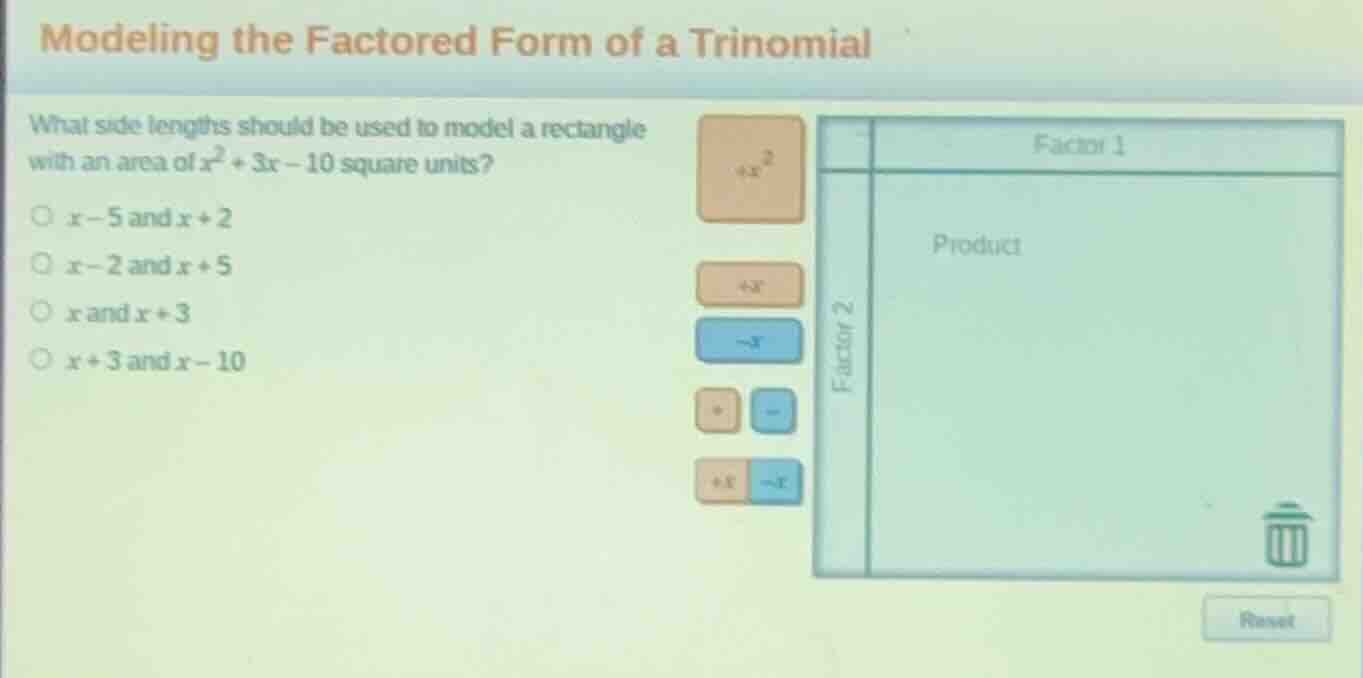 modeling the factored form of a trinomial what side lengths should be u…