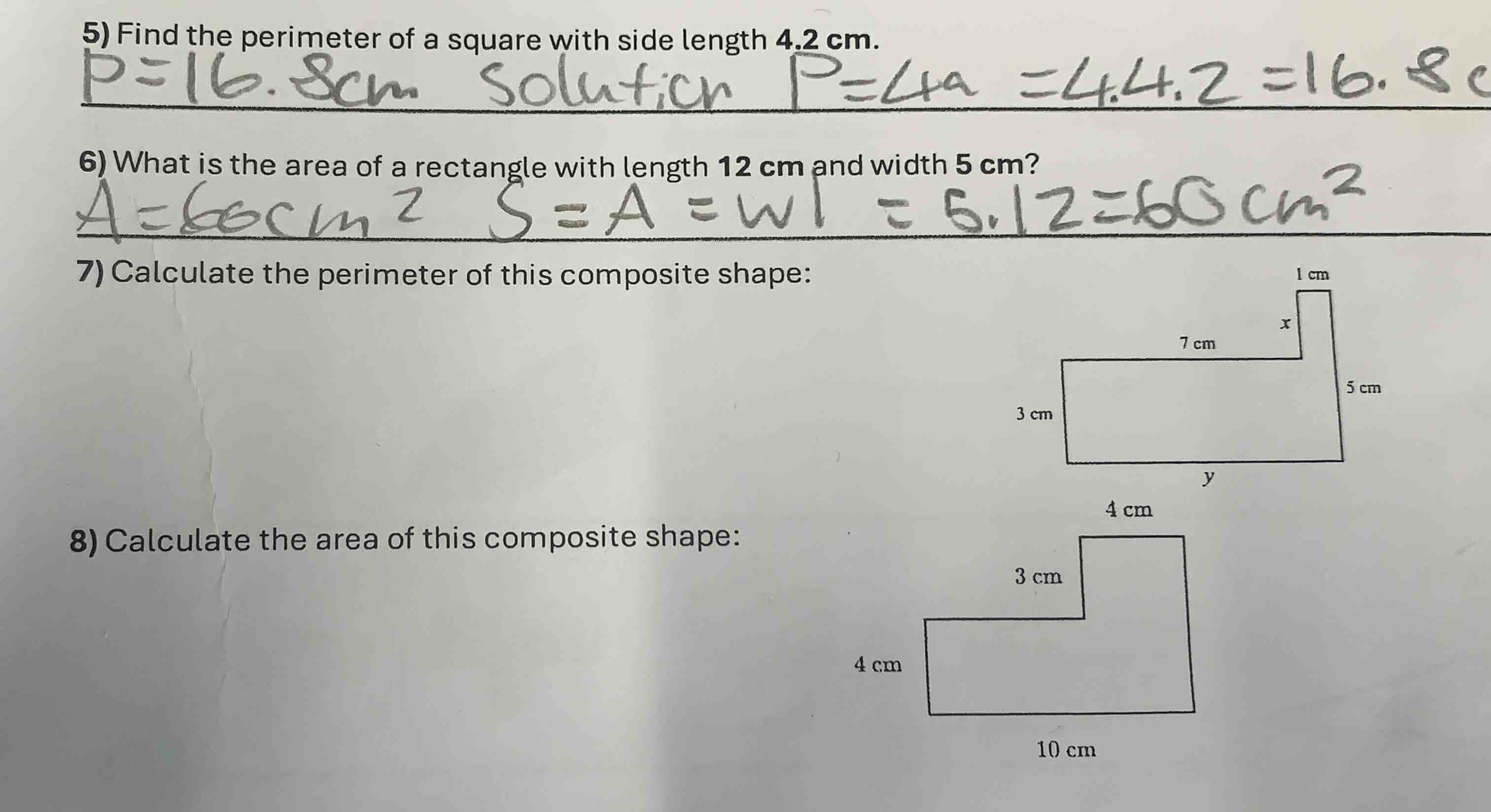 5) find the perimeter of a square with side length 4.2 cm. 6) what is t…
