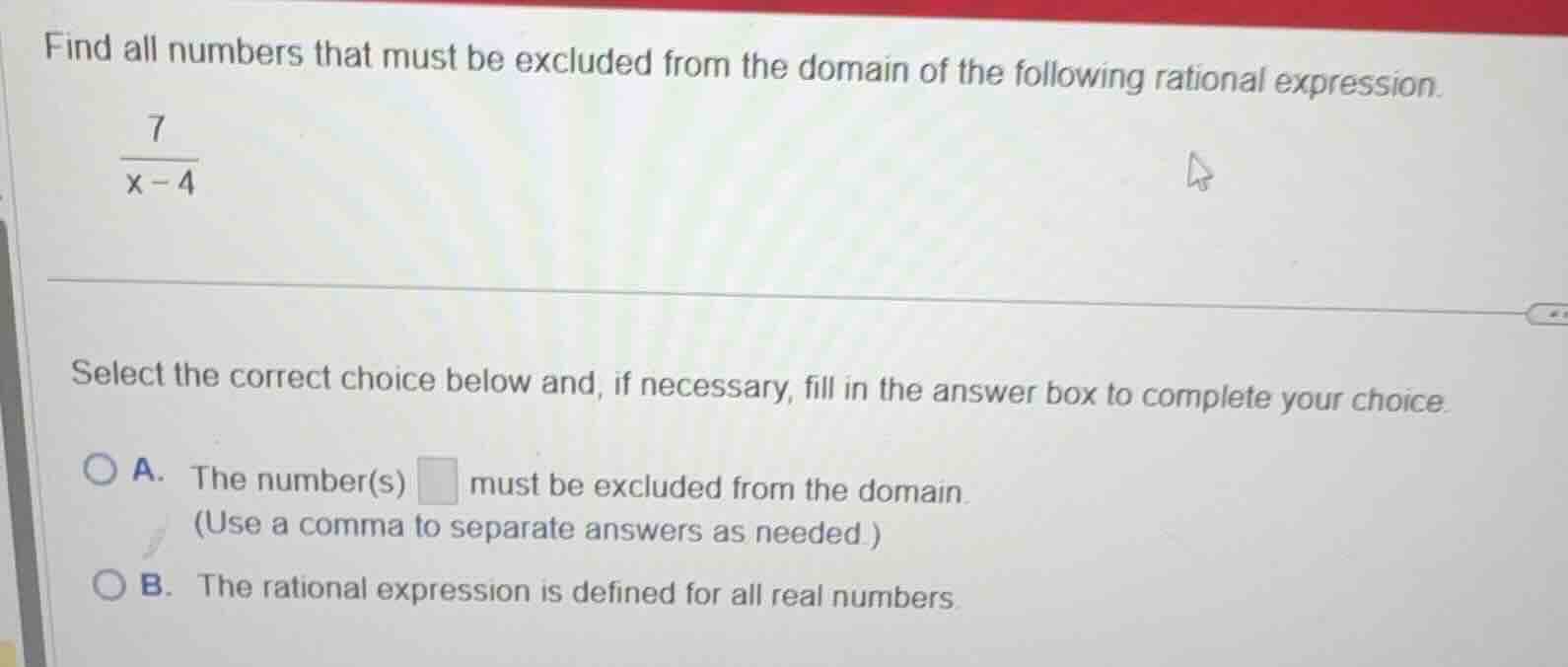 find all numbers that must be excluded from the domain of the following…