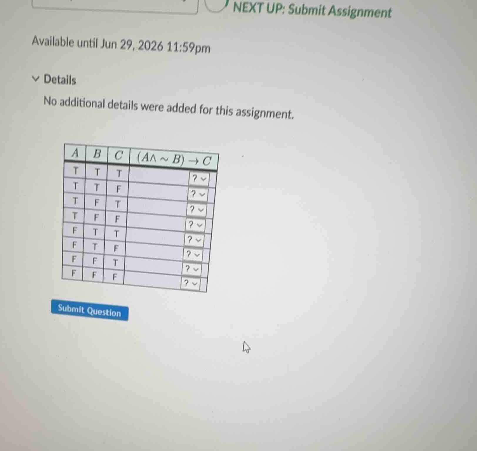 complete the truth table for the statement \\((a \\land \\sim b) \ ight…