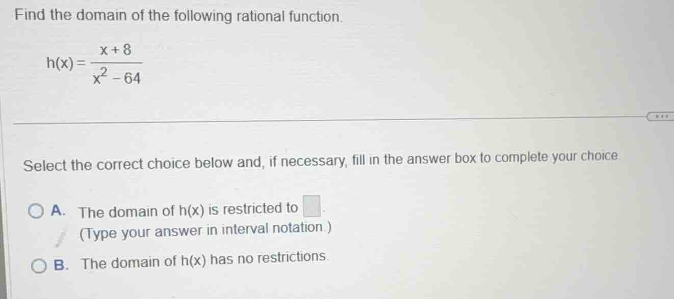 find the domain of the following rational function. \\h(x) = \\frac{x +…